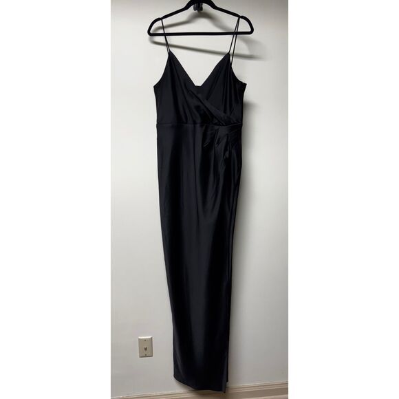 BHLDN Anthropologie Freya Satin Charmeuse Gown, Black, Sz 14 - Picture 3 of 15